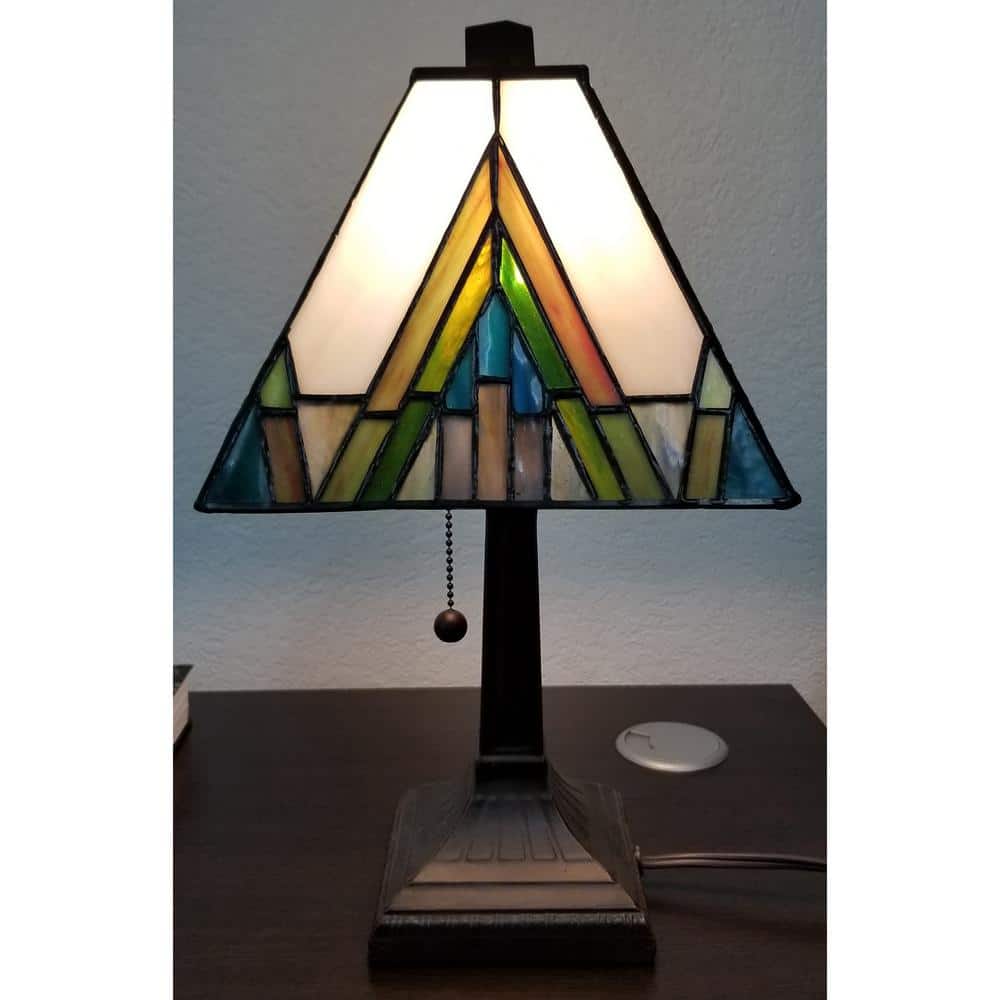 Ivory and Green Stained Glass Bronze Clip-on Lamp