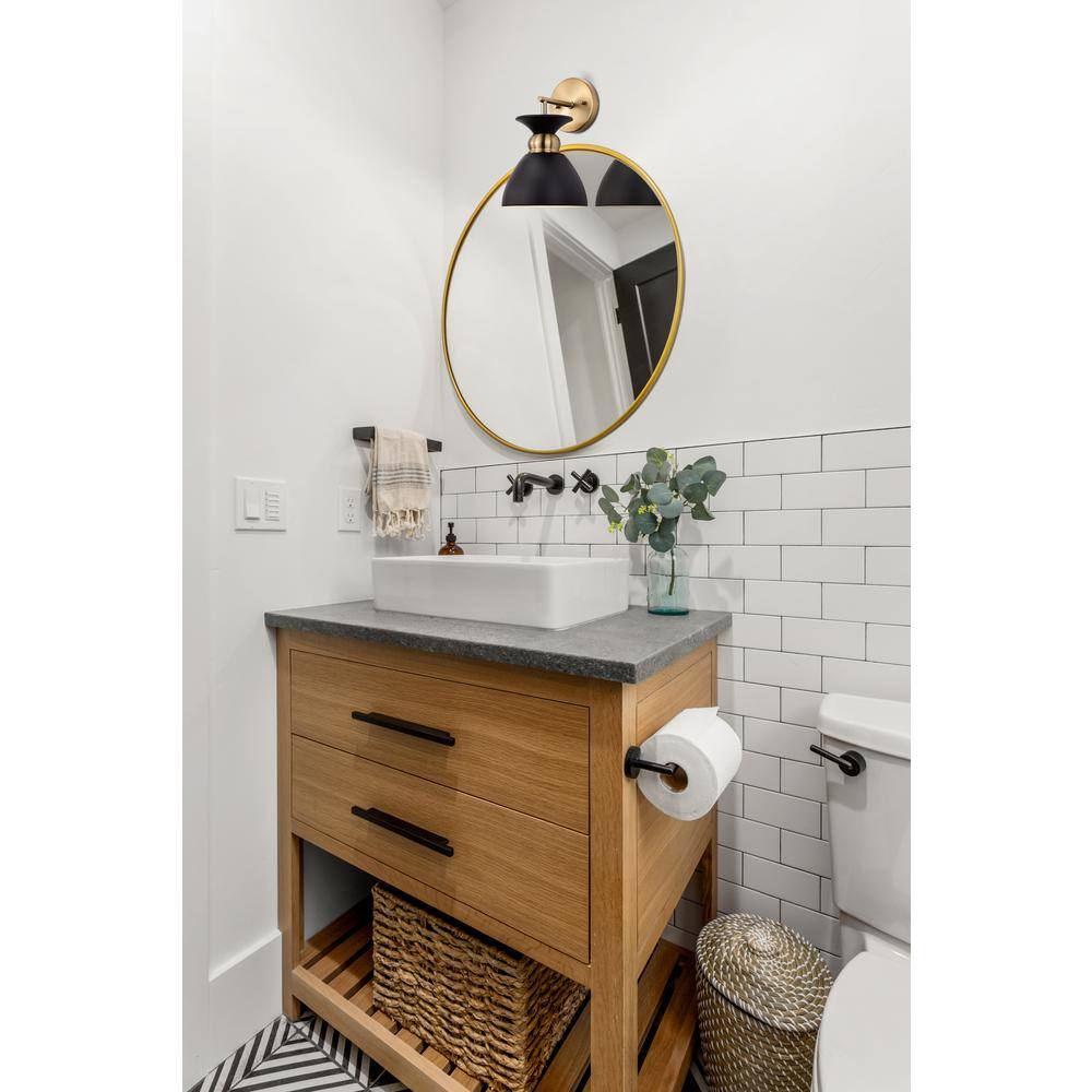 Matte Black and Brass 11" Metal Wall Sconce