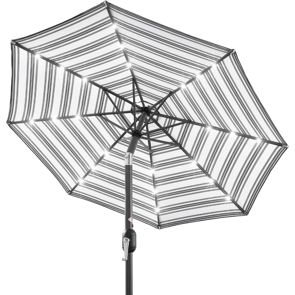 10 ft. Steel Pole Market Solar Push-Button Tilt Patio Umbrella in Striped B
