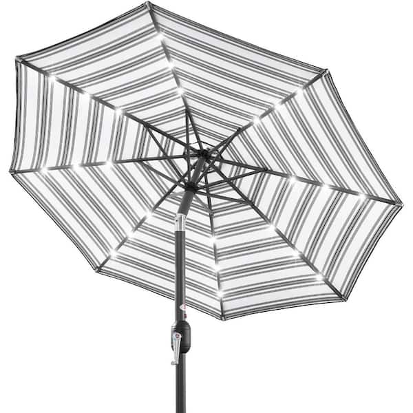 Unbranded 10 ft. Steel Pole Market Solar Push-Button Tilt Patio Umbrella in Striped Black