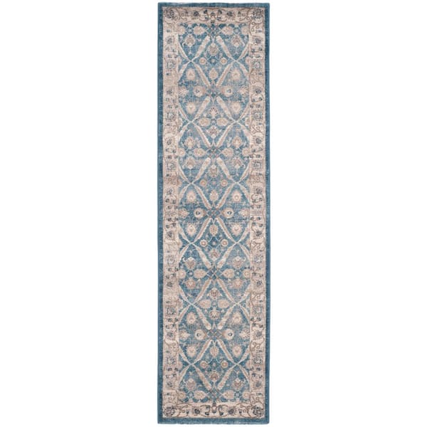 Sofia Blue/Beige 2 ft. x 12 ft. Border Runner Rug