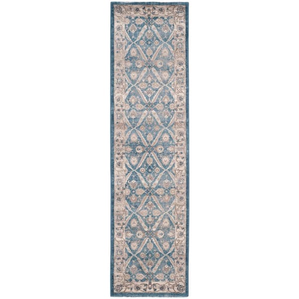 SAFAVIEH Sofia Blue/Beige 2 ft. x 6 ft. Border Runner Rug SOF378C-26 ...