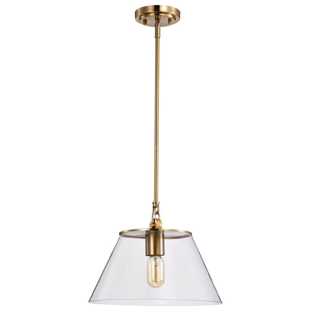 Dover 10" Vintage Brass and Clear Glass Pendant Light