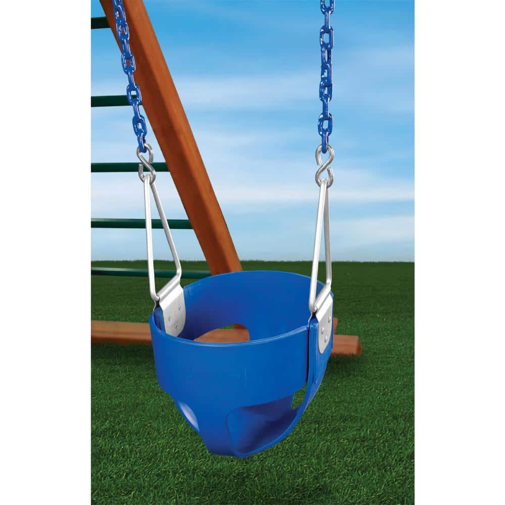 Blue Full Bucket Toddler Swing with Coated Chains