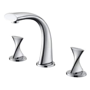 Twist 8 in. Widespread 2-Handle Bathroom Faucet with Drain Assembly, Rust Resist in Polished Chrome