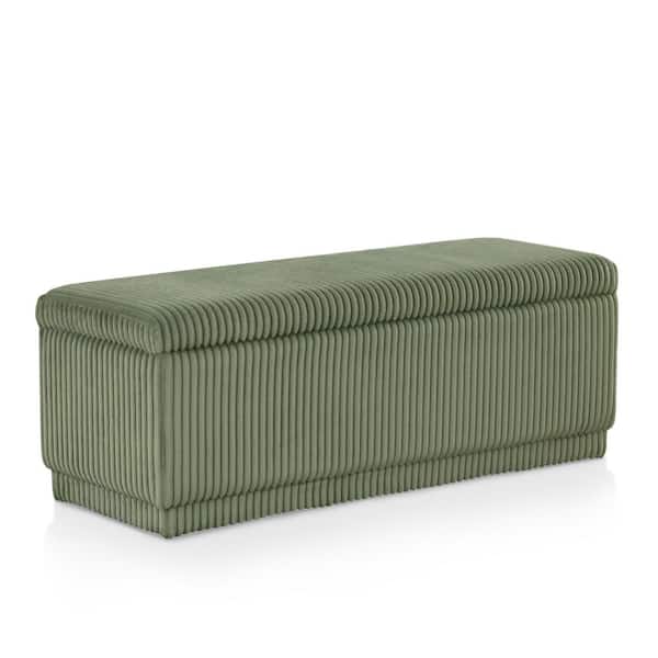 Baraz Rectangle Green Corduroy 48 in. Bedroom Bench With Storage