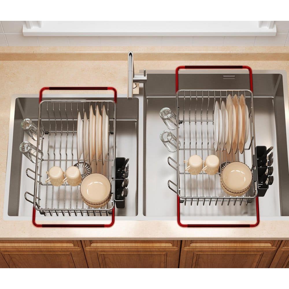 Wudkey Over the Sink Expandable Dish Drainer Drying Rack in Stainless ...