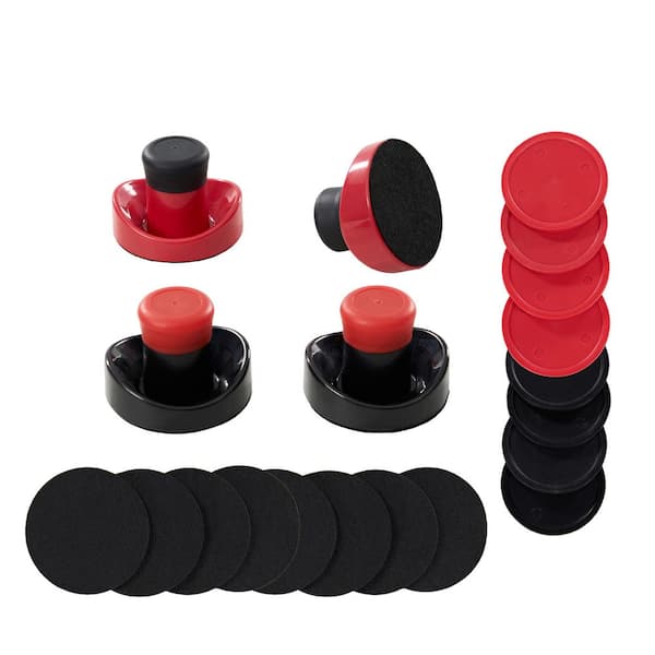 Air Hockey Accessories Set 4 Pushers, 8 Pucks, 8 Pads, Fits 60 to 72 in Tables, Red and Black
