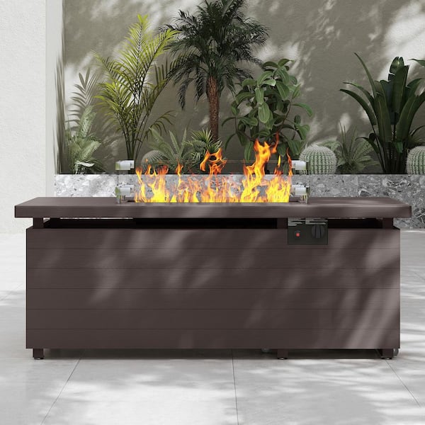 51 in. 50,000 BTU Outdoor Propane Fire Pit Table with Glass Wind Guard, Removable Lid and Rain Cover, Brown