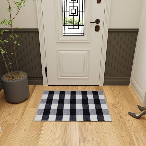 Ottohome Collection Non-Slip Checkered Buffalo Plaid 2x3 Indoor Entryway Mat,2 ft. 3 in.x3ft.,Grayscale