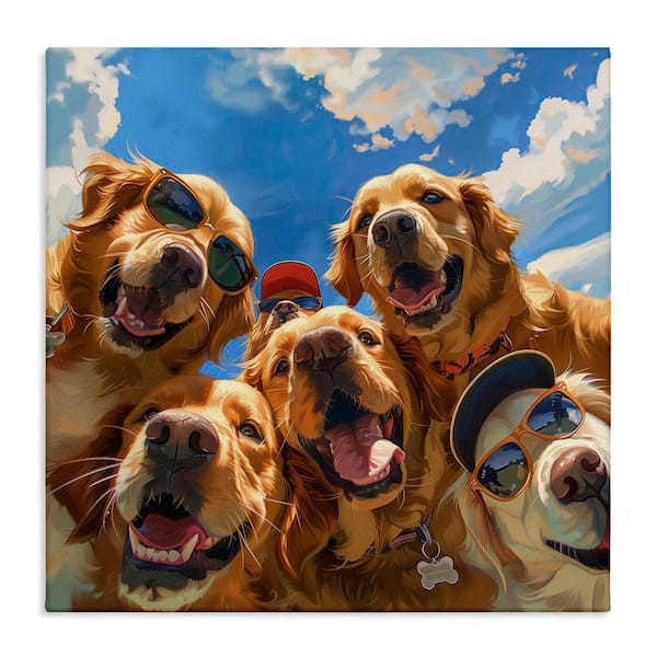 Golden Retriever Group Selfie by Jim Baldwin Unframed Animal Graphic Art Print 24 in. x 24 in.