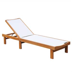 Natural Adjustable Height Eucalyptus Wood Outdoor Lounge Chair Chaise Recliner with White Cushion