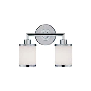 2-Light Chrome Vanity Light with Etched White Glass