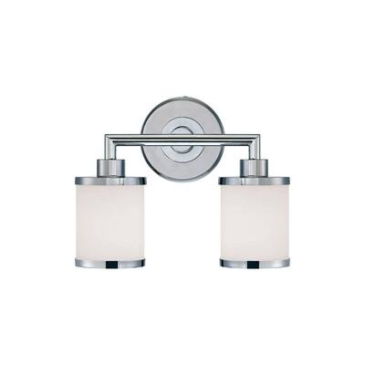 2-Light Chrome Vanity Light with Etched White Glass