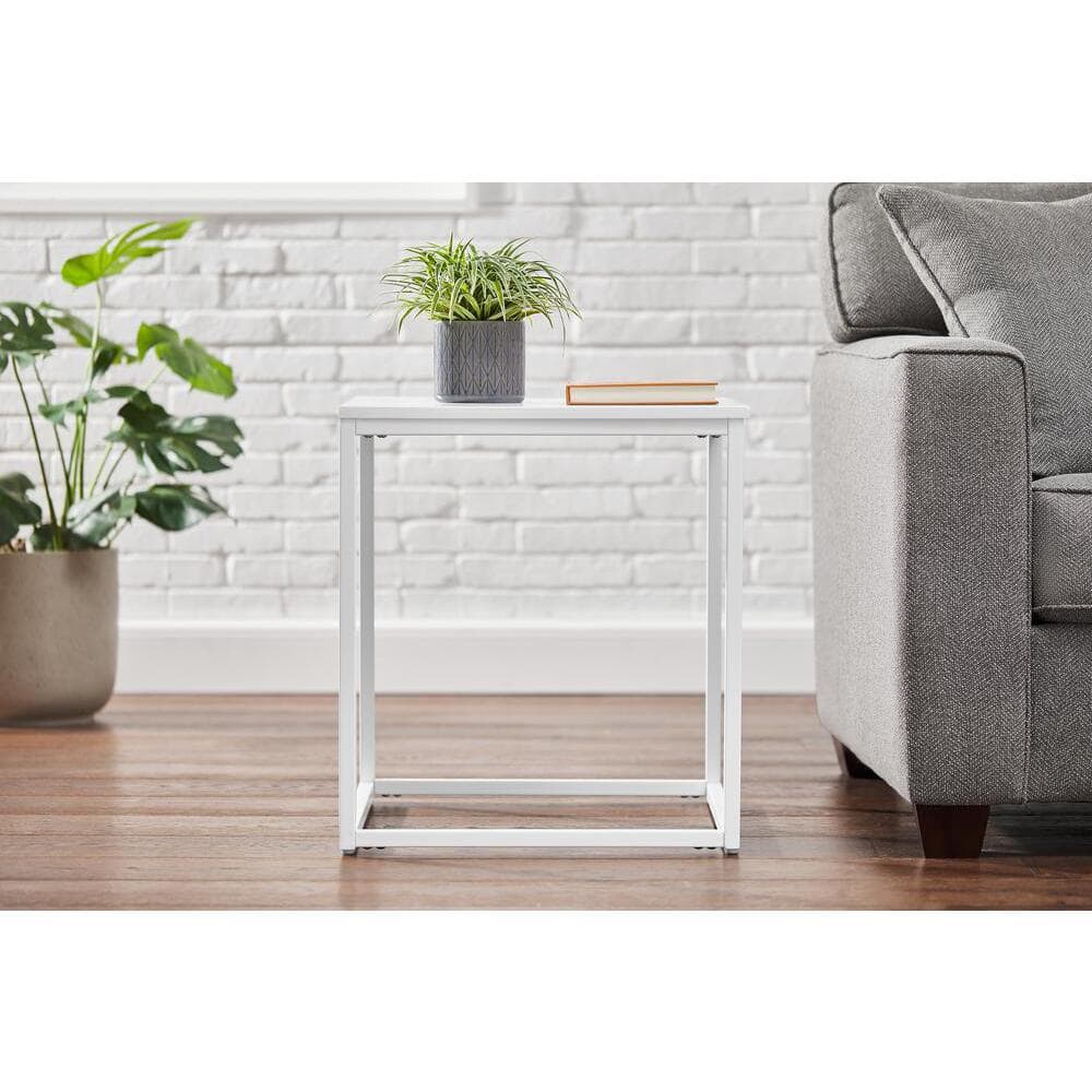 StyleWell Donnelly White Square End Table with White Wood