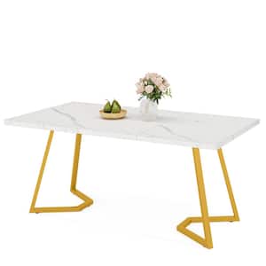 55 in. Modern White Gold Wooden Sled Dining Table for 4 People