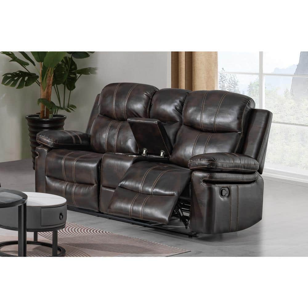 Brown Faux Leather Sectional with Storage and Pillow-top Arm