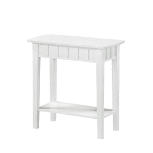 Dennis 12 in. White Standard Rectangle Wood End Table with Shelf