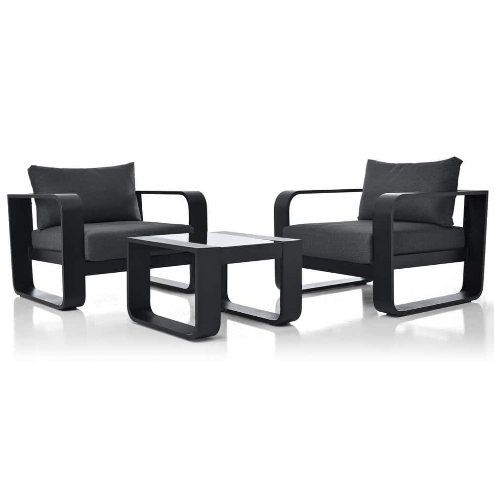 All Weather 3Piece Aluminum Patio Conversation Set, 2 Outdoor Chairs