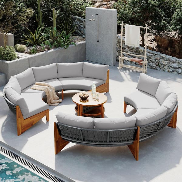 Boosicavelly 4-Piece Wood Outdoor Sectional Set with Gray Cushions and Coffee Table