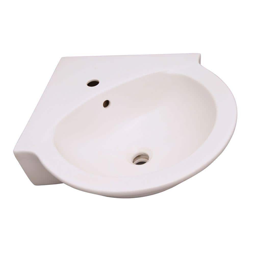 Compact White Ceramic Corner Pedestal Sink with 3 Faucet Holes