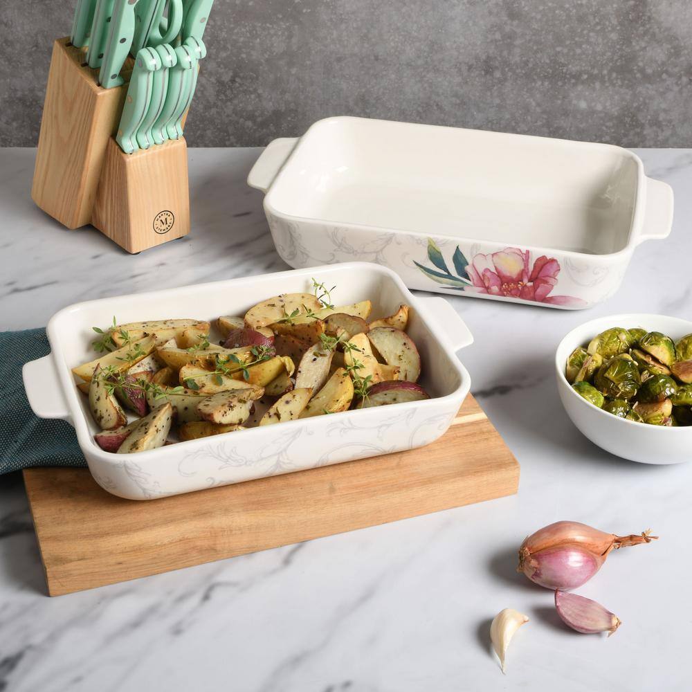 White Floral Ceramic 2-Piece Baker Set