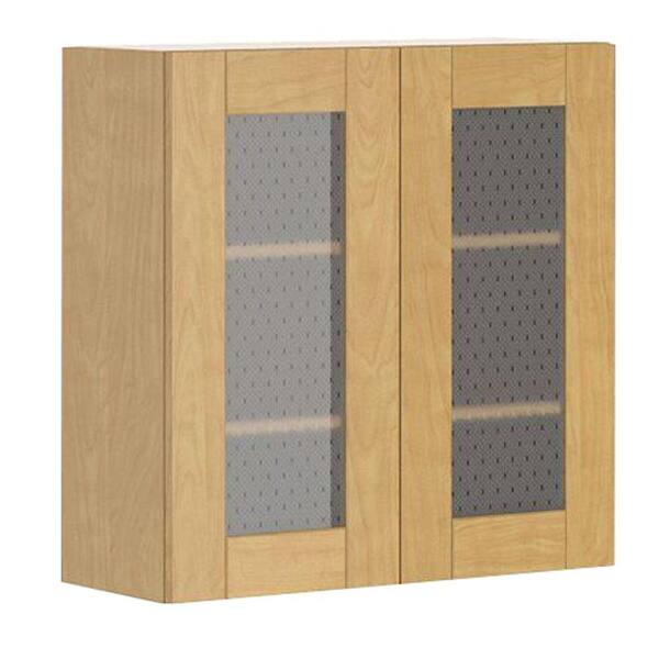 Eurostyle Ready to Assemble 30x30x12.5 in. Milano Wall Cabinet in Maple Melamine and Glass Door in Clear Varnish