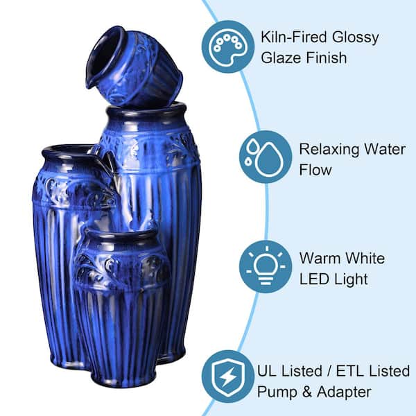 Glitzhome 27.25 in. H 4 Tier Cobalt Blue Embossed Pattern Glitzhome 27.25 in. H 4 Tier Cobalt Blue Embossed Pattern