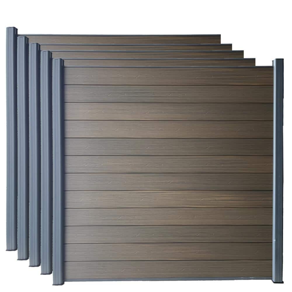 Complete Kit 6 ft. x 6 ft. Wood Grain Brown WPC Composite Fence Panel w/Pro