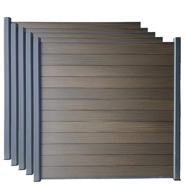 LH EP Complete Kit 6 ft. x 6 ft. Wood Grain Brown WPC Composite Fence Panel w/Pronged Holders and Post Kits (5 set)