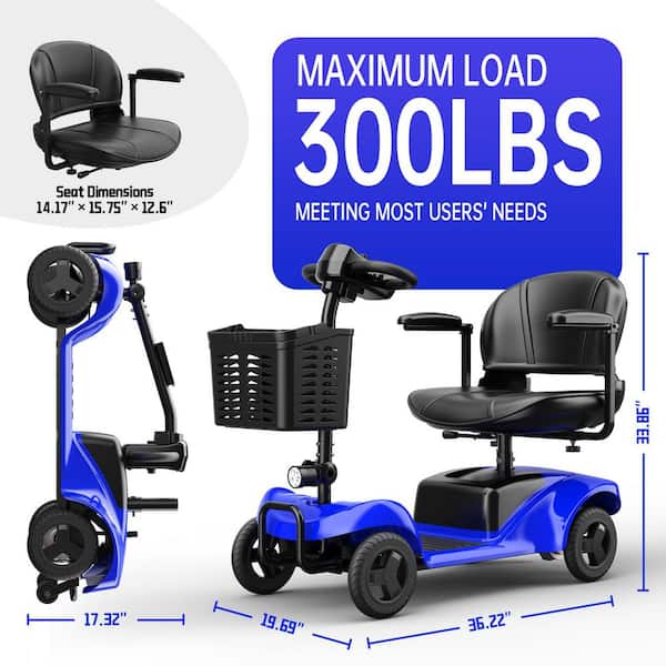Wudkey 4-Wheel Blue Mobility Scooter with LED Headlights and