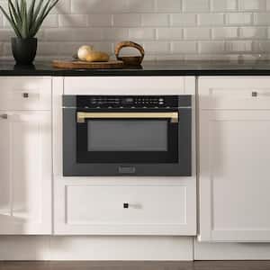 Autograph Edition 24 in. Built-In Microwave Drawer in Black Stainless Steel & Traditional Champagne Bronze Handle