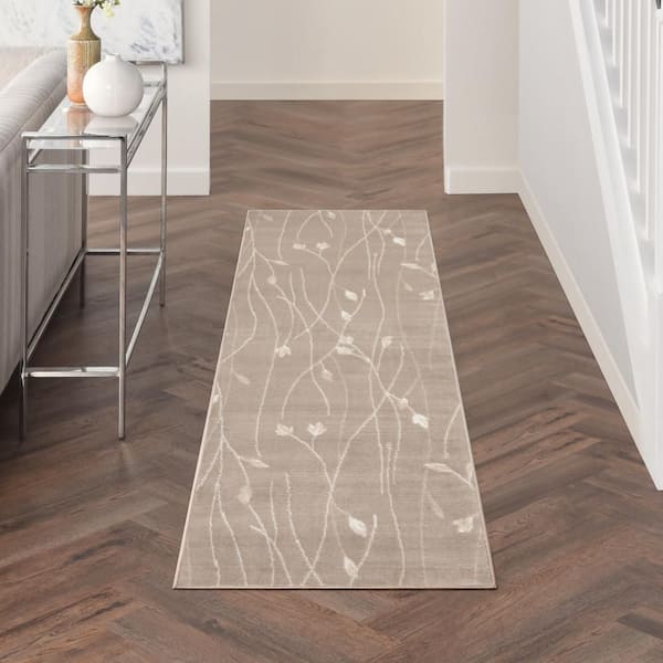 Grafix Beige 2 ft. x 6 ft. Floral Contemporary Runner Area Rug