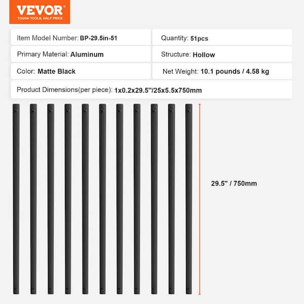 VEVOR 101 Pack Classic Composite Series 0.75-in x 0.05-in x 2-ft Black Aluminum Deck Post