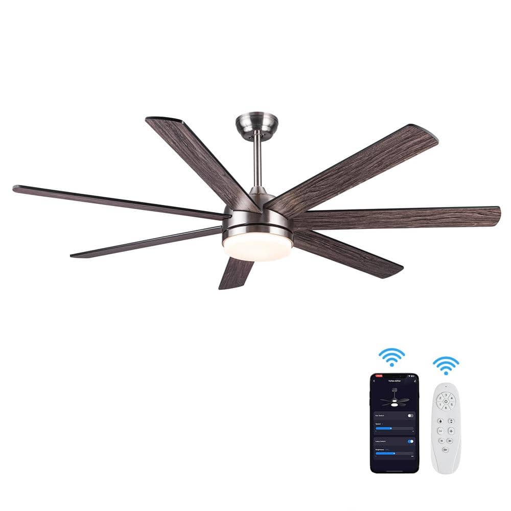 YUHAO Paname 62 in. Indoor Brushed Nickel Farmhouse Smart Ceiling Fan with  Integrated LED and Remote Control by Tuya App YHDC1173SN62 - The Home Depot