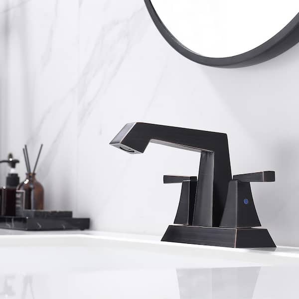 4 in. Centerset 2-Handle Bathroom Faucet with Pop Up Drain and Supply Lines in Oil Rubbed Bronze