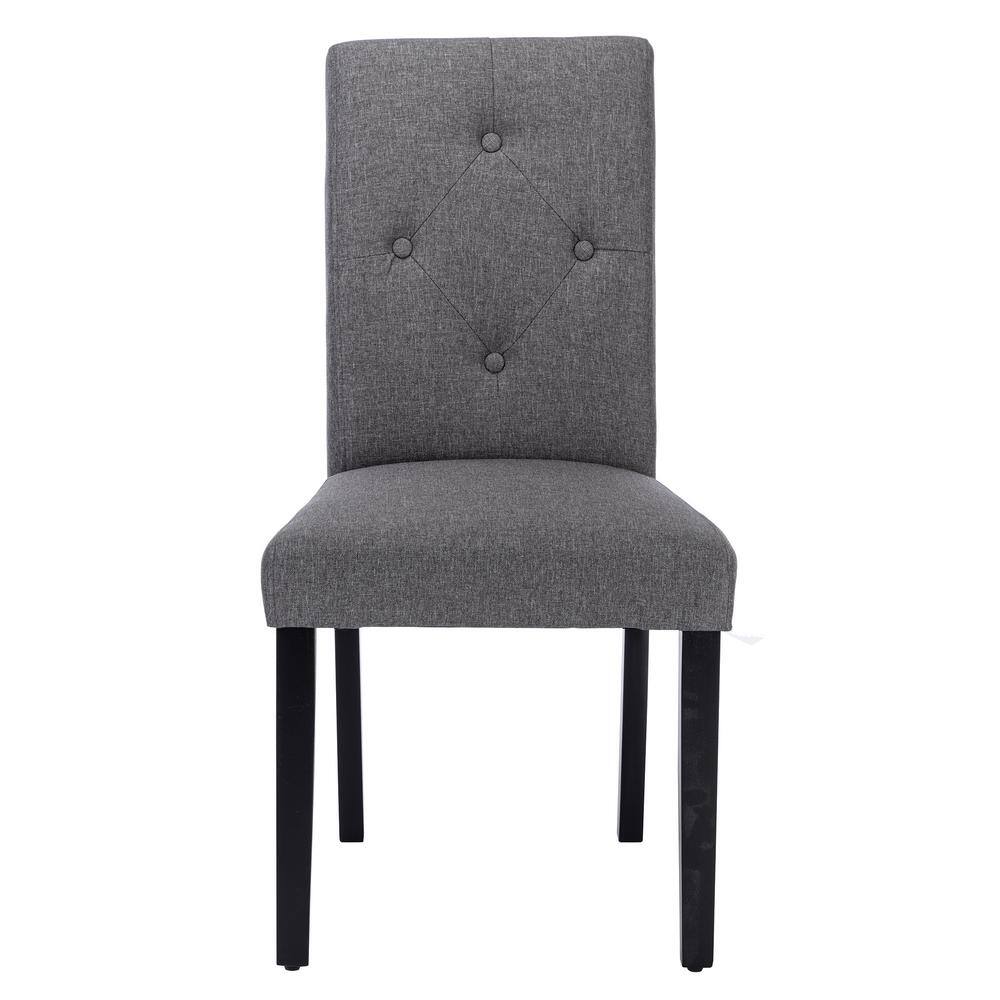 Gray Linen Upholstered Parsons Dining Chairs with High Back and Wood Legs, Set of 4