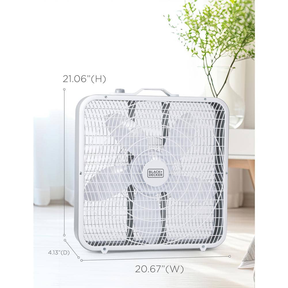 BLACK+DECKER BLACK+DECKER Box Fan with 3 Speed Settings, 20” Box Fan Rotary Knob and Recessed Cord Storage