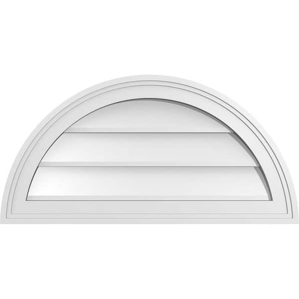 Ekena Millwork 26 in. x 13 in. Half Round Surface Mount PVC Gable Vent: Decorative with Brickmould Frame