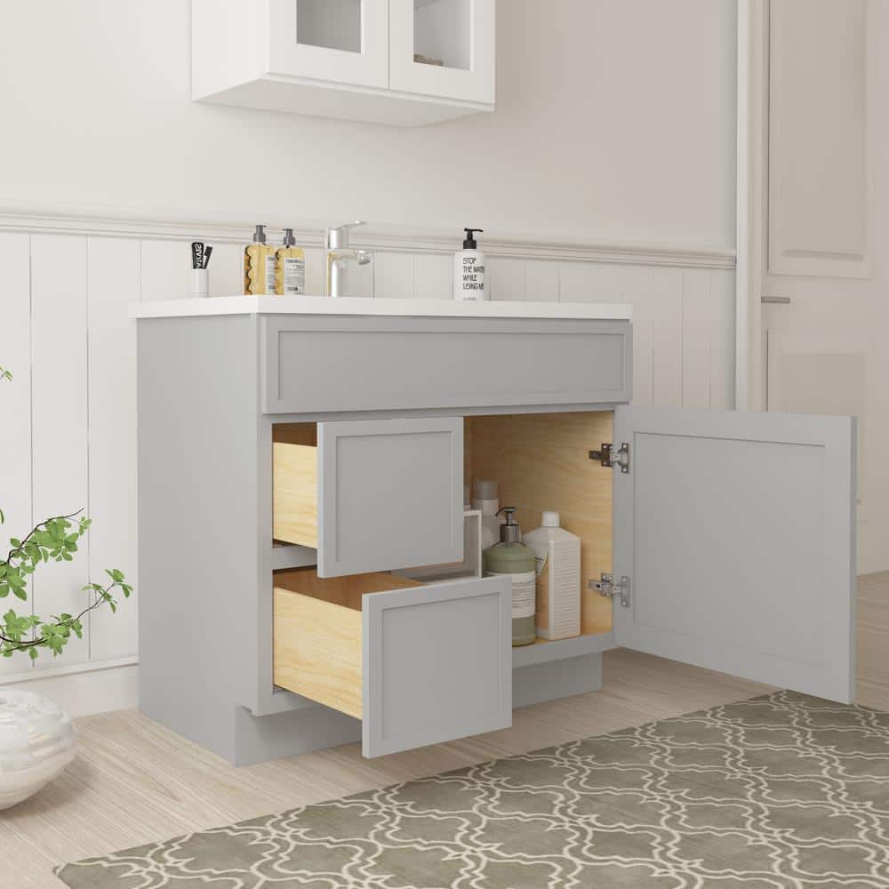 Gray 36" Birch Plywood Freestanding Single Base Cabinet with Soft Close Door