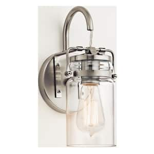 Brinley 1-Light Brushed Nickel Bathroom Indoor Wall Sconce Light with Clear Glass Shade