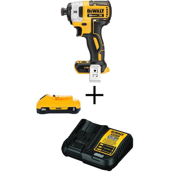 DEWALT 20V MAX XR Cordless Brushless 3-Speed 1/4 in. Impact Driver with 20V 3.0Ah Compact Battery and 12V to 20V MAX Charger