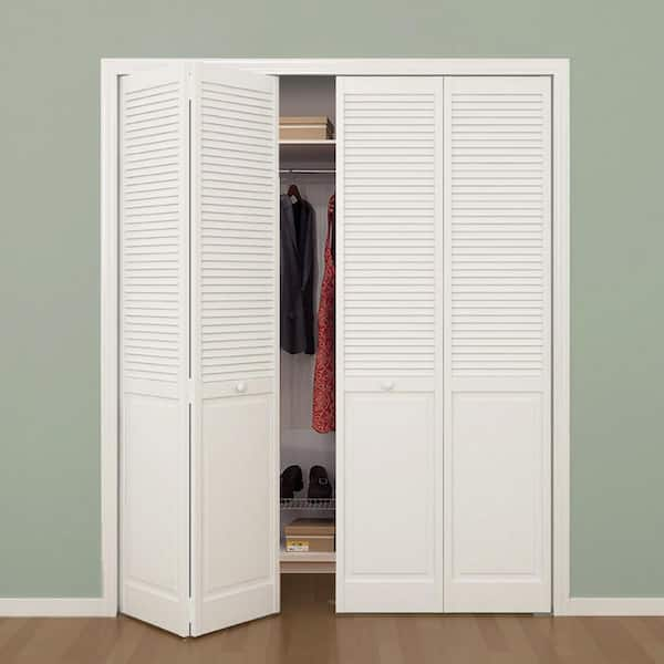 Kimberly Bay Closet Door, Bi-fold, Louver Louver Plantation Primed White  (36x80) - Closet Storage And Organization Systems 