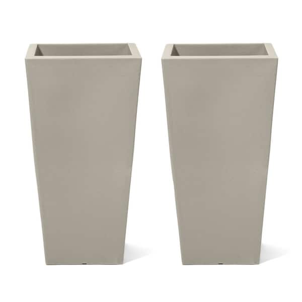 Everton Large Concrete Indoor Plastic Square Planter with and Indoor Outdoor Use (15 in. W x 15 in. H x 28 in. ) 2-Pack