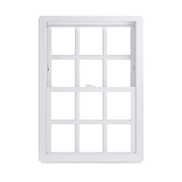 American Craftsman 27.75 in. x 37.25 in. 50 Series  White Double Hung Low-E Argon Glass Vinyl Replacement Window with Grids, Screen Incl