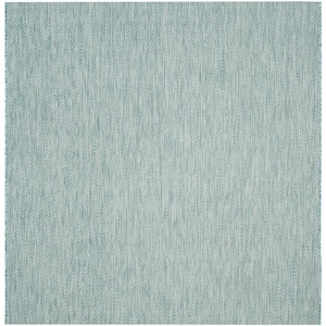 Courtyard Aqua/Gray 5 ft. x 5 ft. Square Solid Indoor/Outdoor Patio  Area Rug