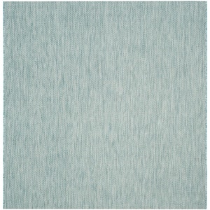 Courtyard Aqua/Gray 9 ft. x 9 ft. Solid Distressed Indoor/Outdoor Patio  Square Area Rug
