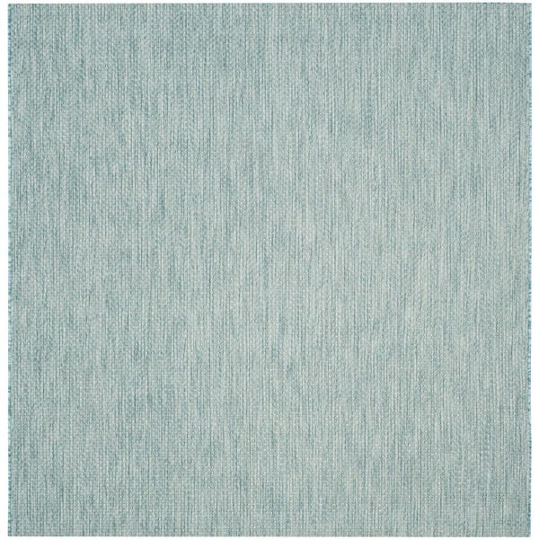 SAFAVIEH Courtyard Aqua/Gray 9 ft. x 9 ft. Solid Distressed Indoor/Outdoor Patio  Square Area Rug