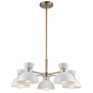 Azaria 5-Light White and Gold Chandelier Light Fixture with Metal Dome Shades