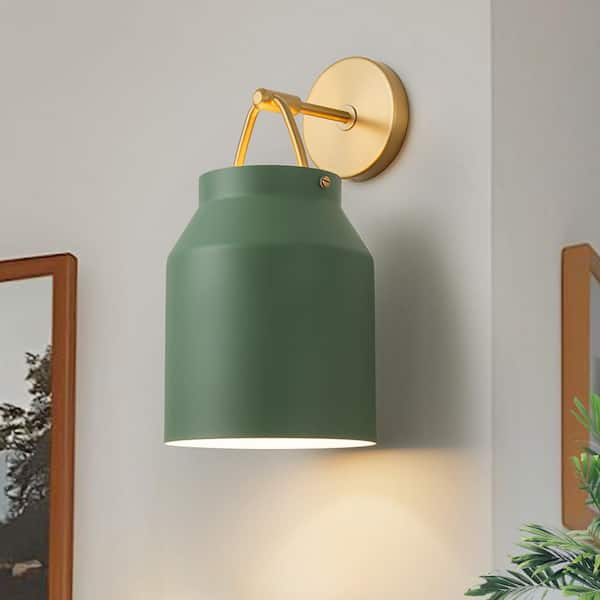 7.48 in. 1 Light Green Modern Industrial Wall Sconce Farmhouse Wall Light for Bedroom Brushed Gold Vanity Light Fixtures